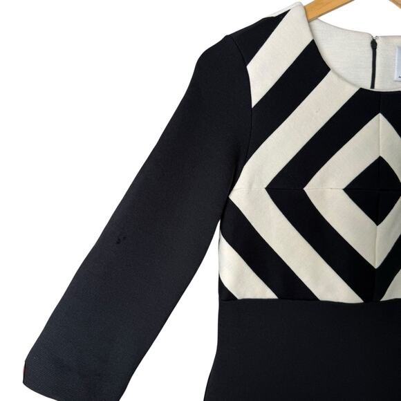 Lisa‎ Perry Wool Mod Mini Dress Long Sleeve Geometric Black and White, Size 2 - Picture 6 of 14